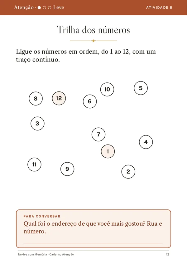 Folha Trilha dos números, caderno Atenção, nível leve