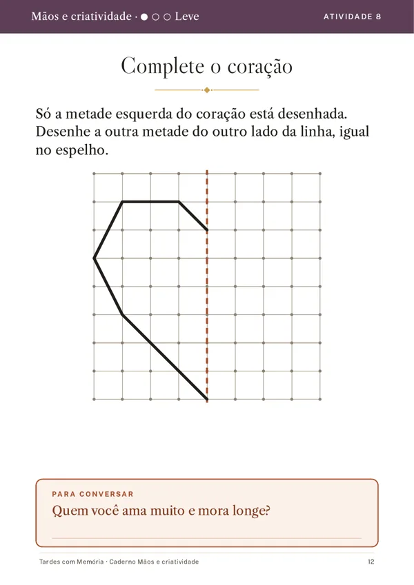 Folha Complete o coração, caderno Mãos e Criatividade, nível leve